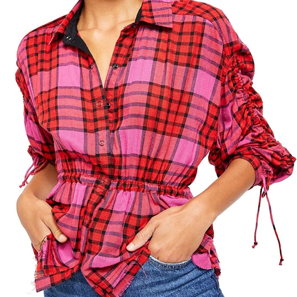 Free People Women's Pacific Dawn Drawstring Plaid Shirt